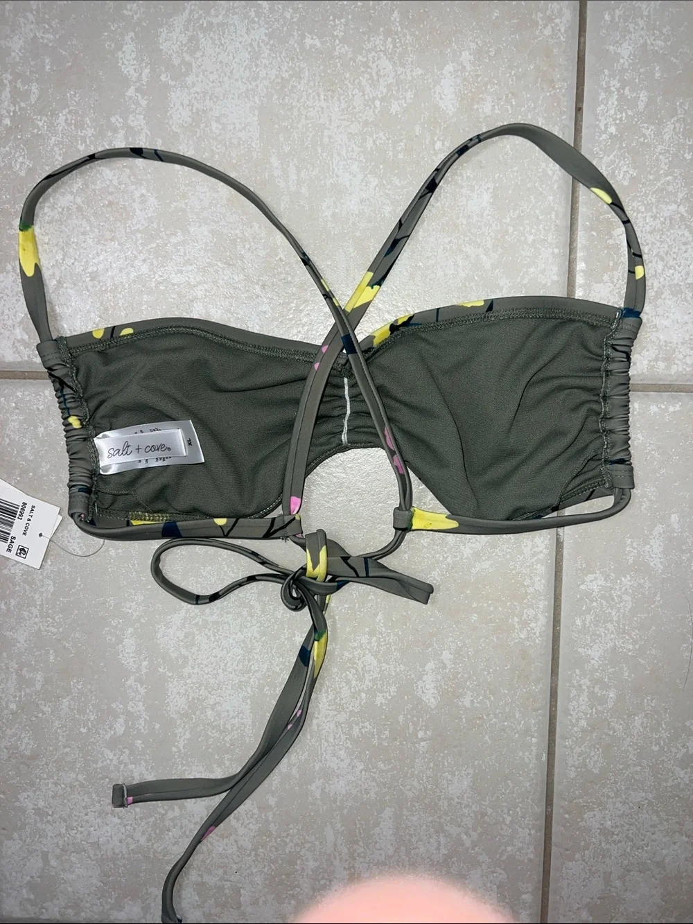 Salt + Cove Juniors' Floral-Print Sweetheart Bralette Bikini Top in Sage Sz. XL